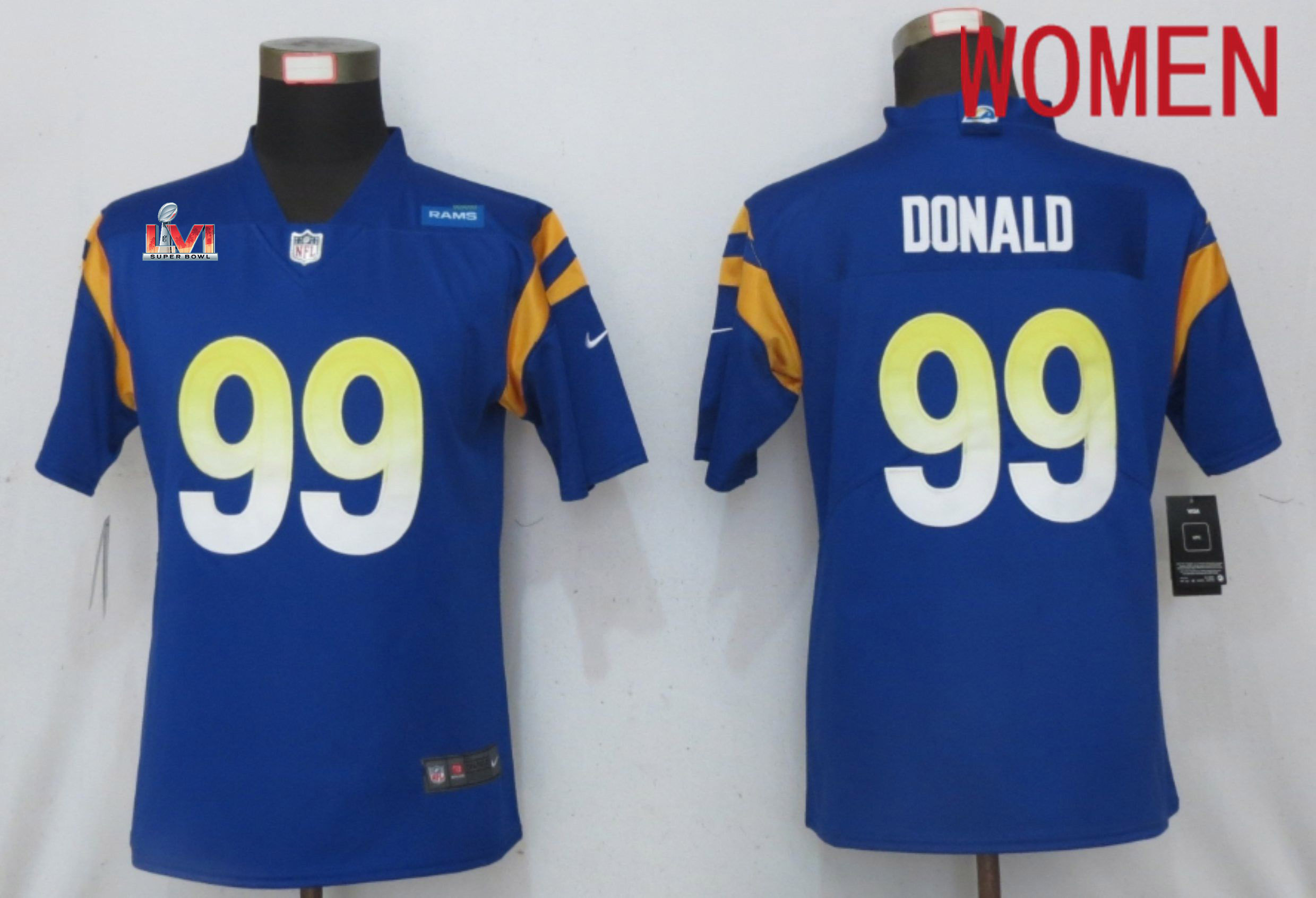 2022 Super Bowl Women Los Angeles Rams #99 Donald Royal Los Angeles Rams Vapor Elite Playe Nike NFL Jerseys->nfl patch->Sports Accessory